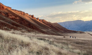 The Hideout Ranch - mountains and riders out in the background